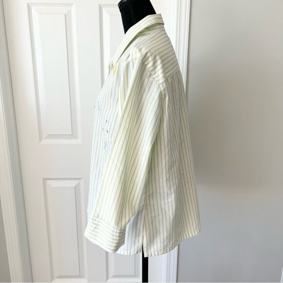 Vintage Tabi Pinstriped Cottagecore Floral Embroidered Sequins Button Down Shirt - Picture 2 of 13